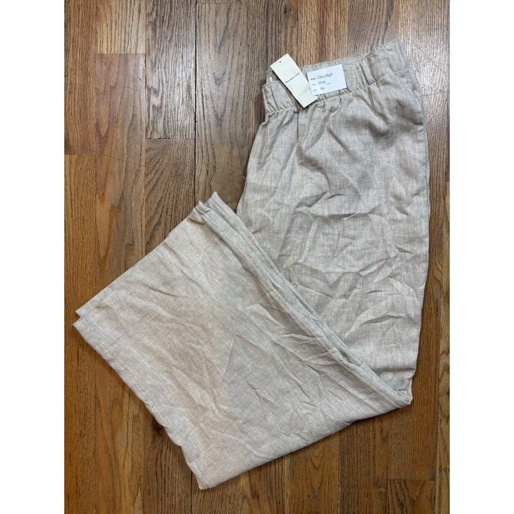 NWT Abercrombie & Fitch Linen Blend Wide Leg Pants Ultra High Rise Sz XL Beige